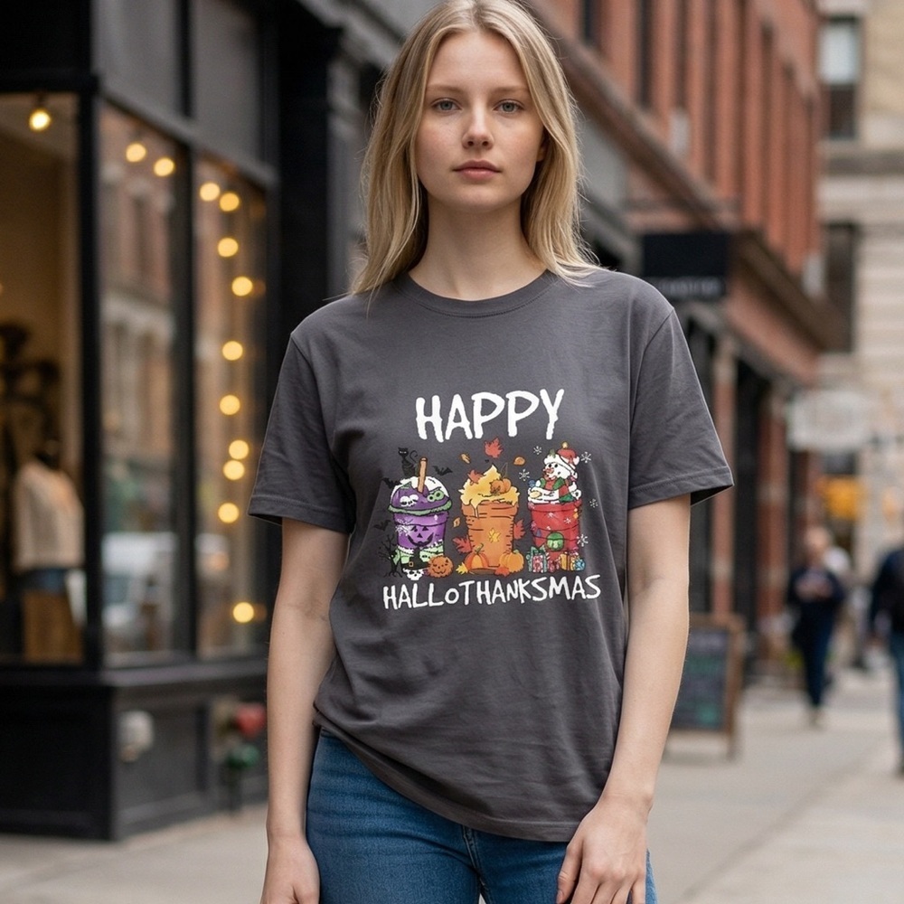 🎃 Happy HalloThanksMas Ladies Holiday T-shirt (Size Medium)